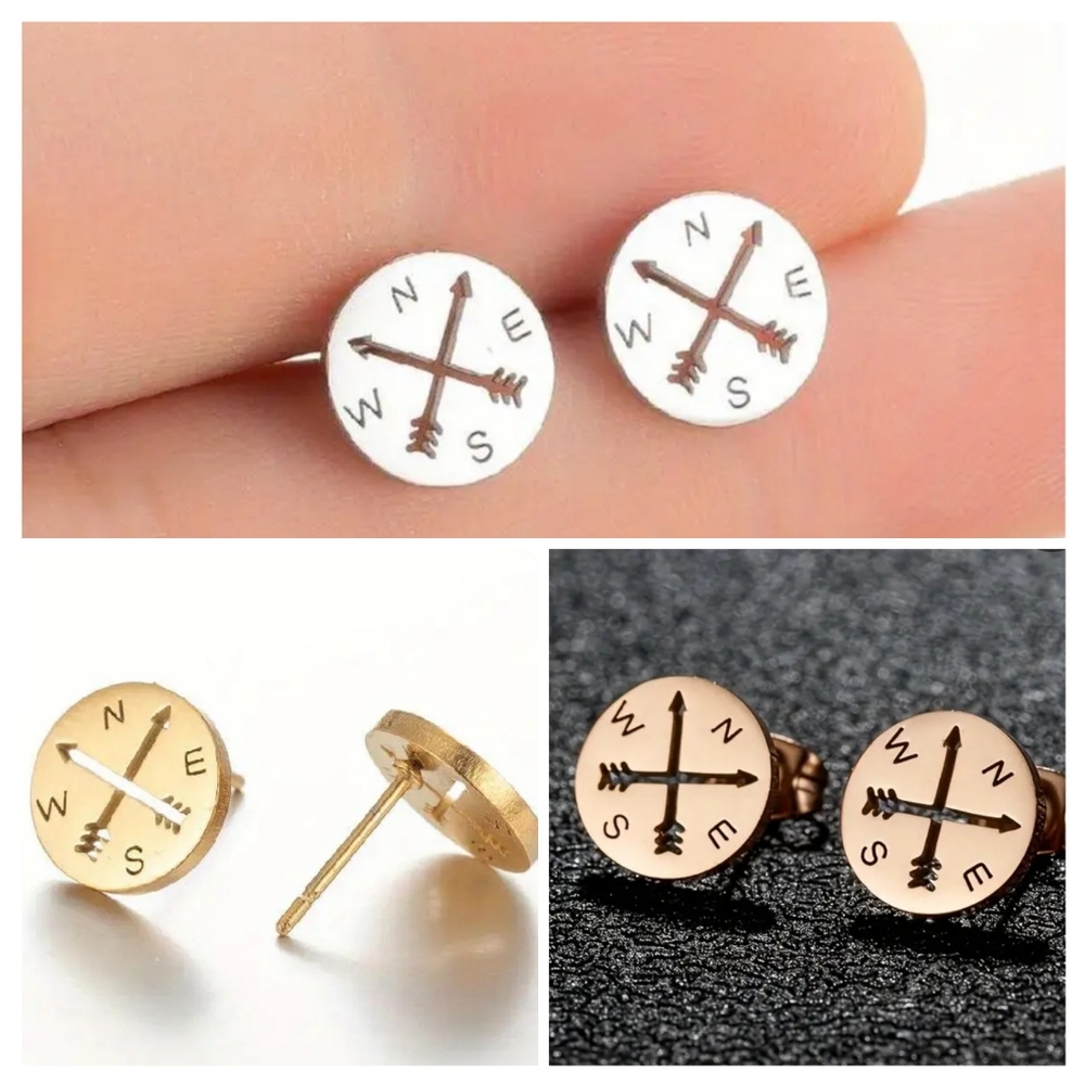 4 for $24 | Compass Stainless Steel Stud Earrings